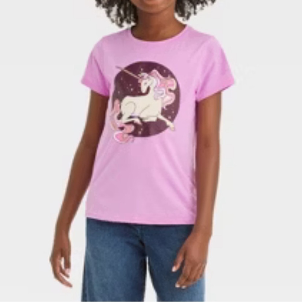 Cat & Jack Girls Pink Unicorn Graphic Short Sleeve T-Shirt |Cute Magical Unicorn